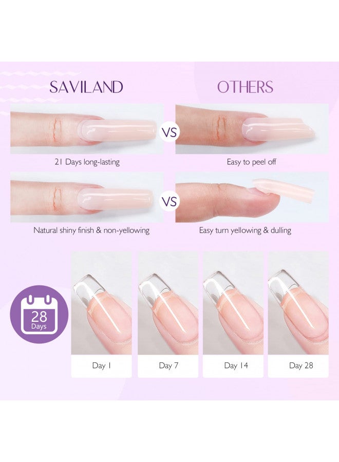 Saviland 2Pcs 100g Clear & Nude Builder Nail Gel Kit - Nail Extension Gel Set with 100PCS Nail Forms and Nail Brush for Beginners