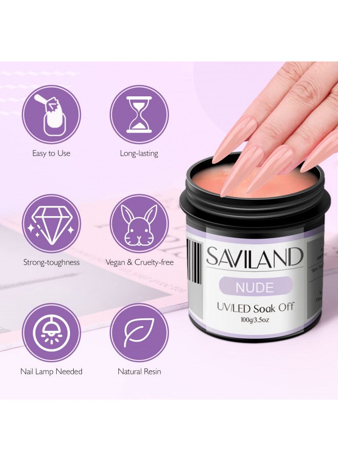 Saviland 2Pcs 100g Clear & Nude Builder Nail Gel Kit - Nail Extension Gel Set with 100PCS Nail Forms and Nail Brush for Beginners