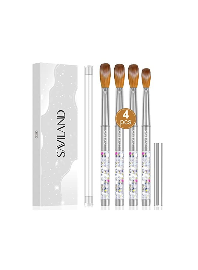 Saviland Kolinsky Acrylic Nail Brush Set - 4PCS Professional Acrylic Nail Brushes for Acrylic Application, Size 6/10/12/14 Acrylic Powder Brushes for Acrylic Nails Extension & 3D Nail Carving