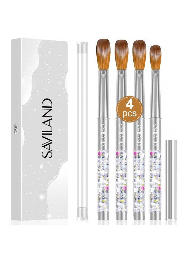 Saviland Kolinsky Acrylic Nail Brush Set - 4PCS Professional Acrylic Nail Brushes for Acrylic Application, Size 6/10/12/14 Acrylic Powder Brushes for Acrylic Nails Extension & 3D Nail Carving