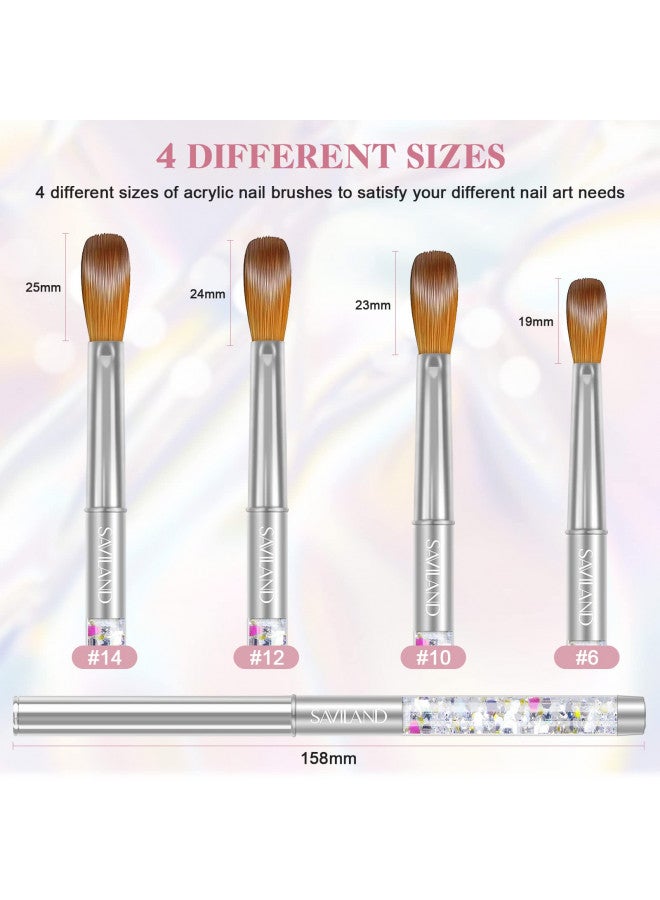 Saviland Kolinsky Acrylic Nail Brush Set - 4PCS Professional Acrylic Nail Brushes for Acrylic Application, Size 6/10/12/14 Acrylic Powder Brushes for Acrylic Nails Extension & 3D Nail Carving