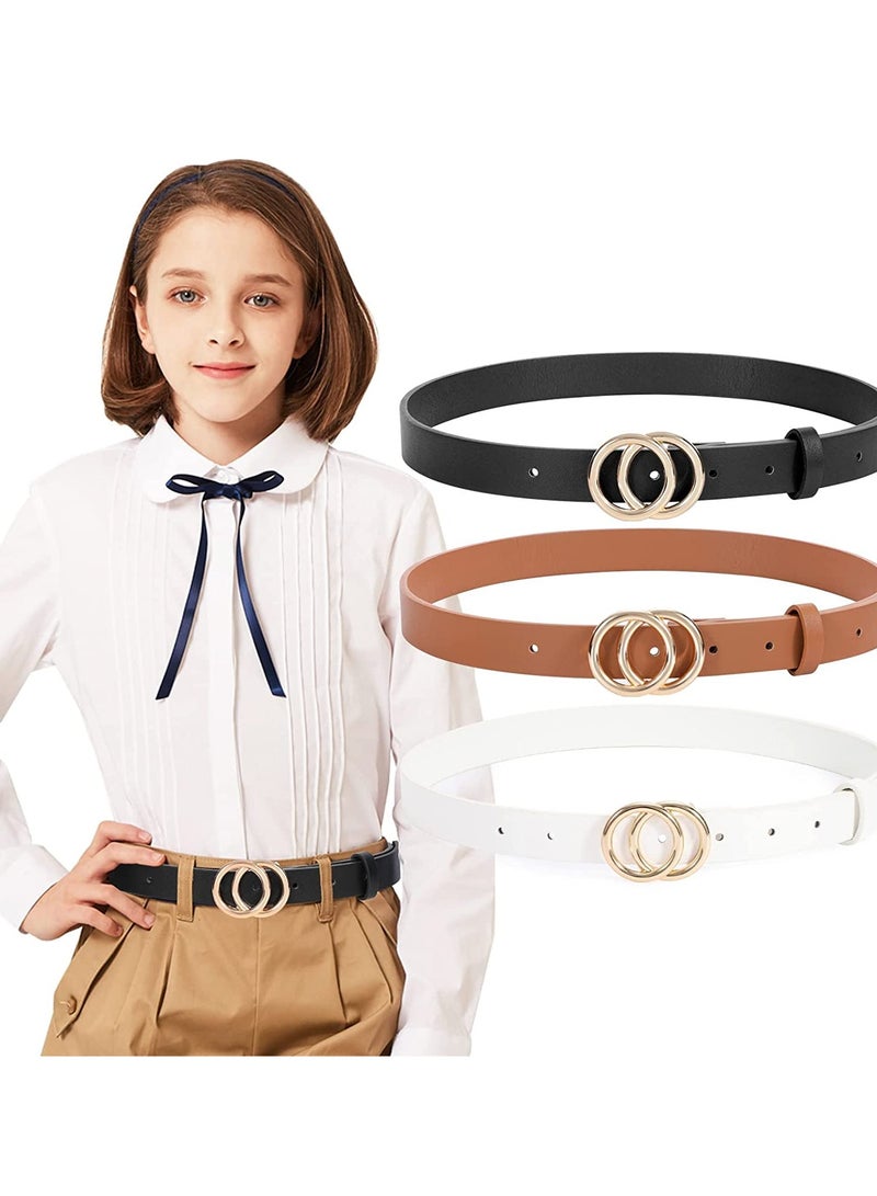 Leather Waist Belt Women's Chic Faux Leather Waist Belt Faux Leather Jeans Belt For Girls With Double O-Ring Buckle For Teen 2 Pack