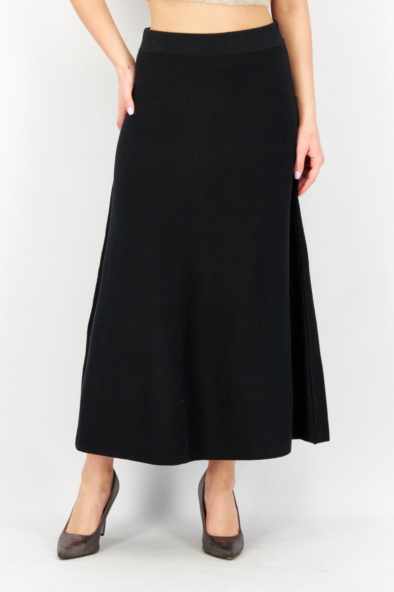 Women Solid A-Line Skirt, Black