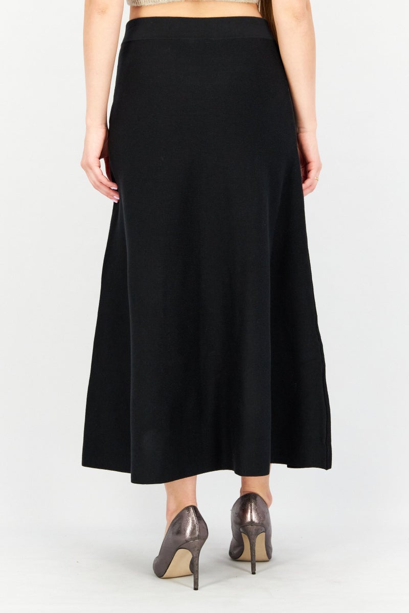 Women Solid A-Line Skirt, Black