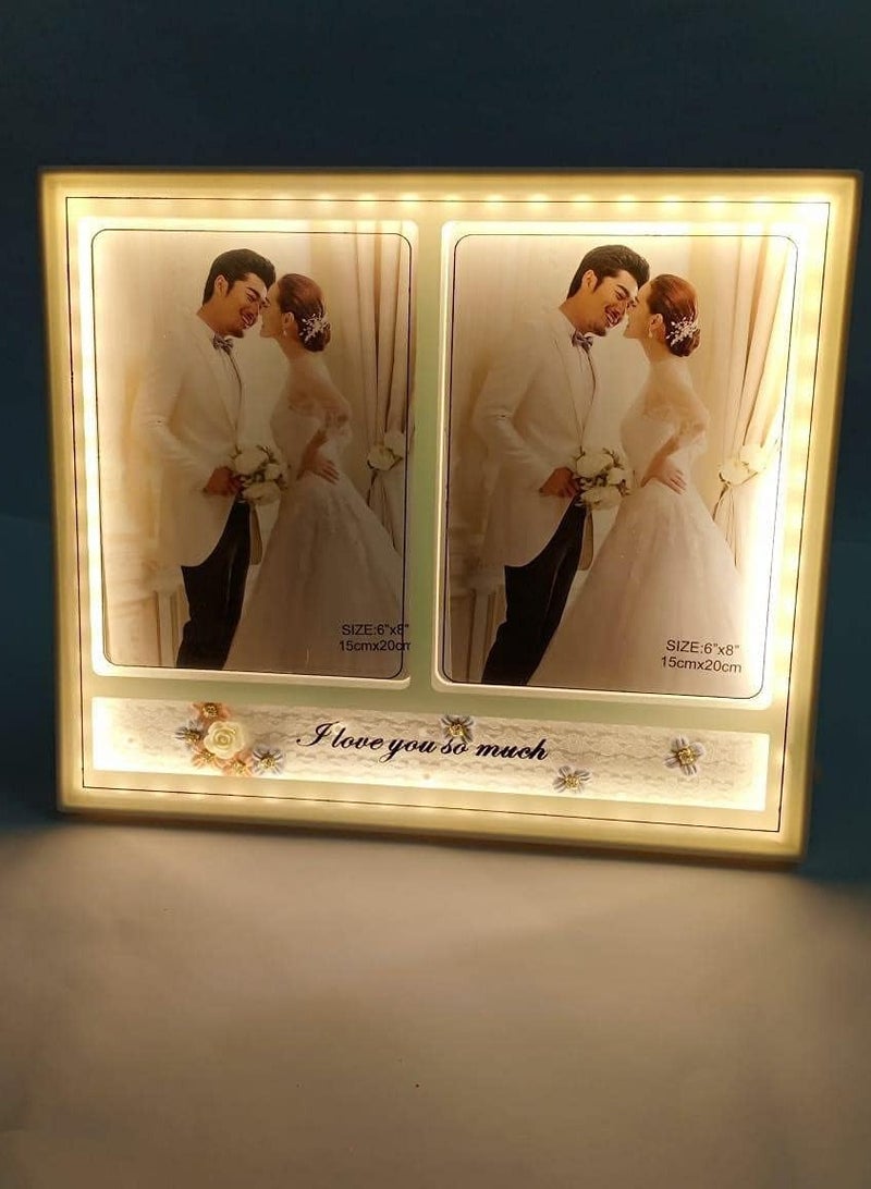 Light Photo Frame Stand With Two Slots Of Photos Led Photo Frames Stand