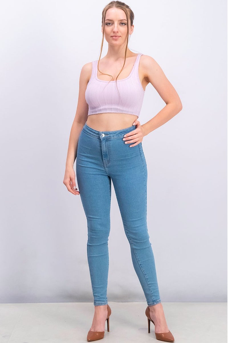 Women Sleeveless Metallic Crop Top, Lavender