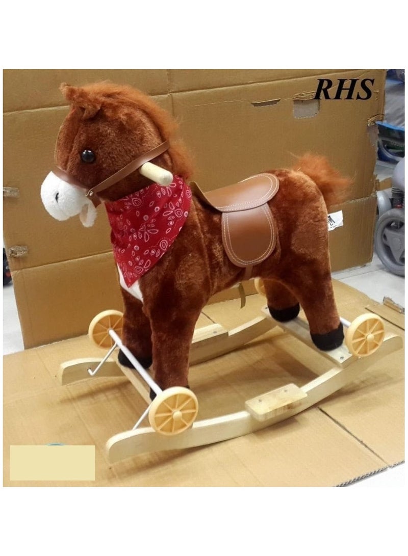 Children's Wooden Rocking Horse with Wheels - Small Size | Classic Wooden Ride-On Toy for Kids | Safe & Durable Design