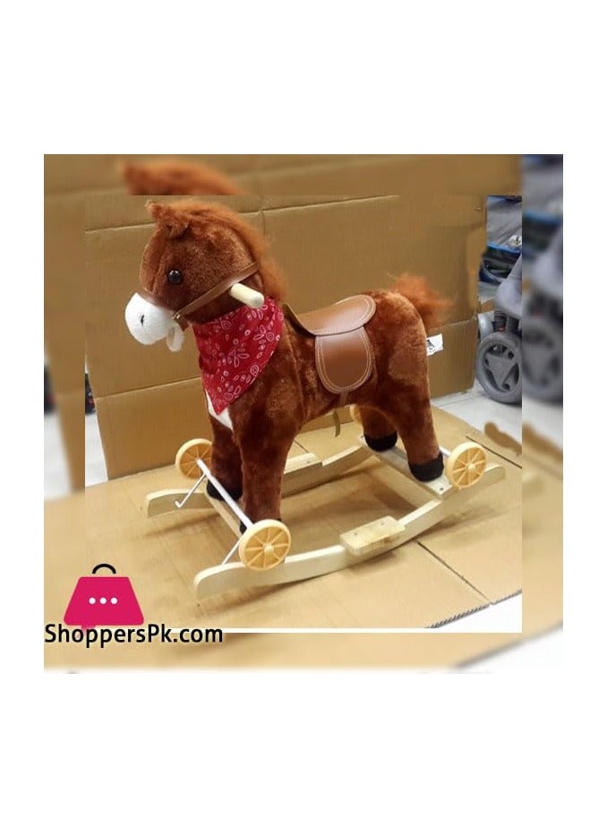 Children's Wooden Rocking Horse with Wheels - Small Size | Classic Wooden Ride-On Toy for Kids | Safe & Durable Design