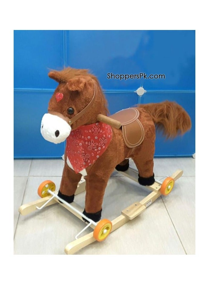 Children's Wooden Rocking Horse with Wheels - Small Size | Classic Wooden Ride-On Toy for Kids | Safe & Durable Design