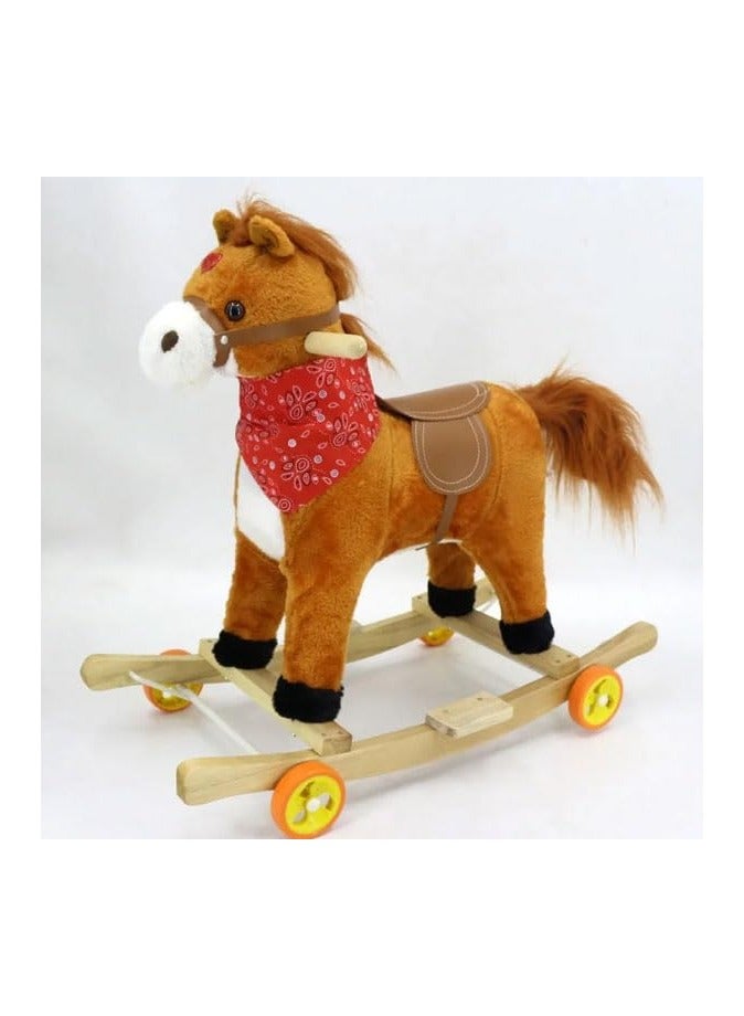 Children's Wooden Rocking Horse with Wheels - Small Size | Classic Wooden Ride-On Toy for Kids | Safe & Durable Design