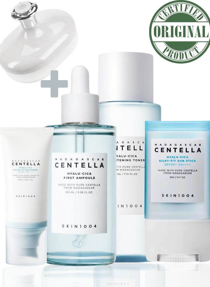 Madagascar Centella Hyalu-Cica Full Skincare Set: SPF50+ Sun Serum, Brightening Toner, Protective Sun Stick, and Nourishing First Ampoule 380ml