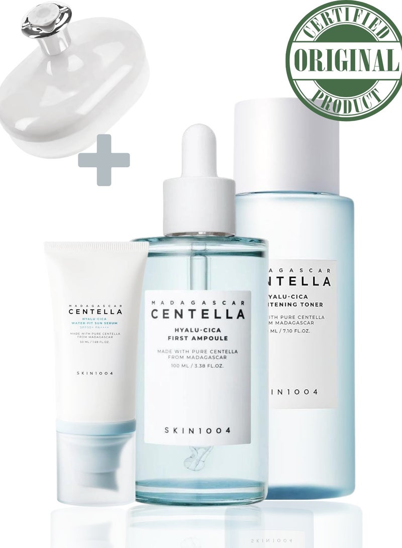 Madagascar Centella Hyalu-Cica Skincare Trio: SPF50+ Sun Serum, Anti-Dark Spot Brightening Toner, & Rejuvenating First Ampoule 360ml