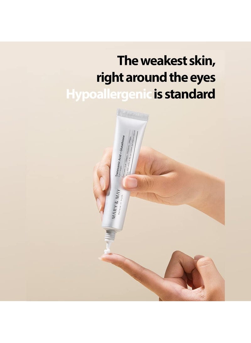 Mary&May Tranexamic Acid + Glutathione Eye Cream - Powerful Antioxidant, Reduces Dark Circles in the Eye, Improve Uneven Skin Tone with Vitamin C - Suitable for Morning and Night Use, 1.01 oz