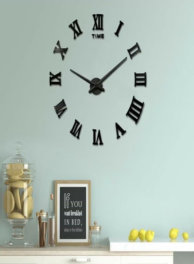 Frameless DIY Wall Clock 3D Acrylic Sticker Roman Numbers Wall Clock