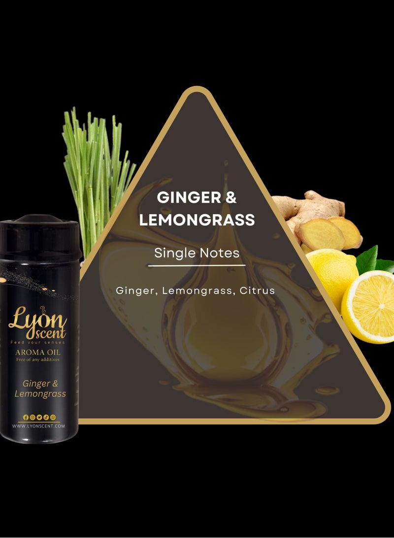 Lyon Scent Aroma Oil, 100% Pure Oil, Perfume for Air Freshener, Diffuser Aroma, Fragrance Oil, Air Freshener Oil refill, Essential Scented Oil, Luxurious Scent (Ginger & Lemongrass)