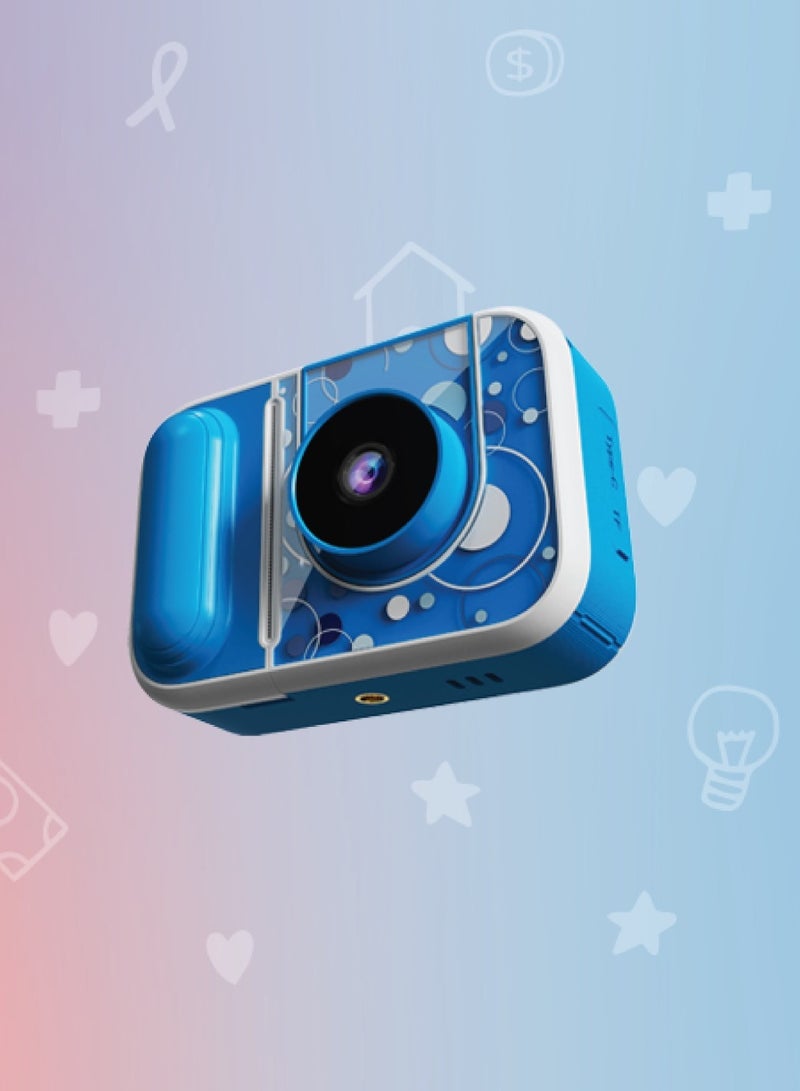 Snap Print Cam / 1080P/8MP/8xDigital Zoom / Games / Music / Instant Print / Burst Mode / Timelapse / Portrait Mode / Type-C Charging / High Battery Capacity / 100°Wide Lens Angle - Blue