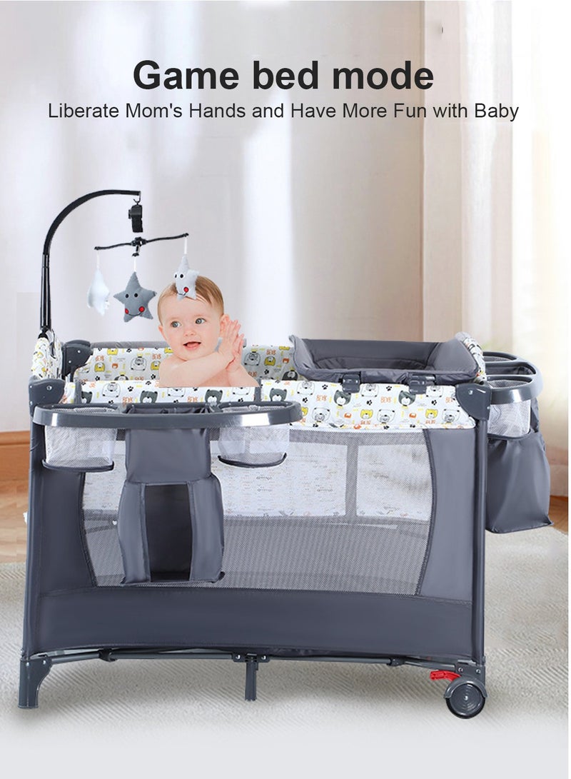 5-in-1 Baby Beside Crib, Foldable And Portable Baby Cot Bed, Comfort Infant Bassinet Bed With Diaper Changing Table