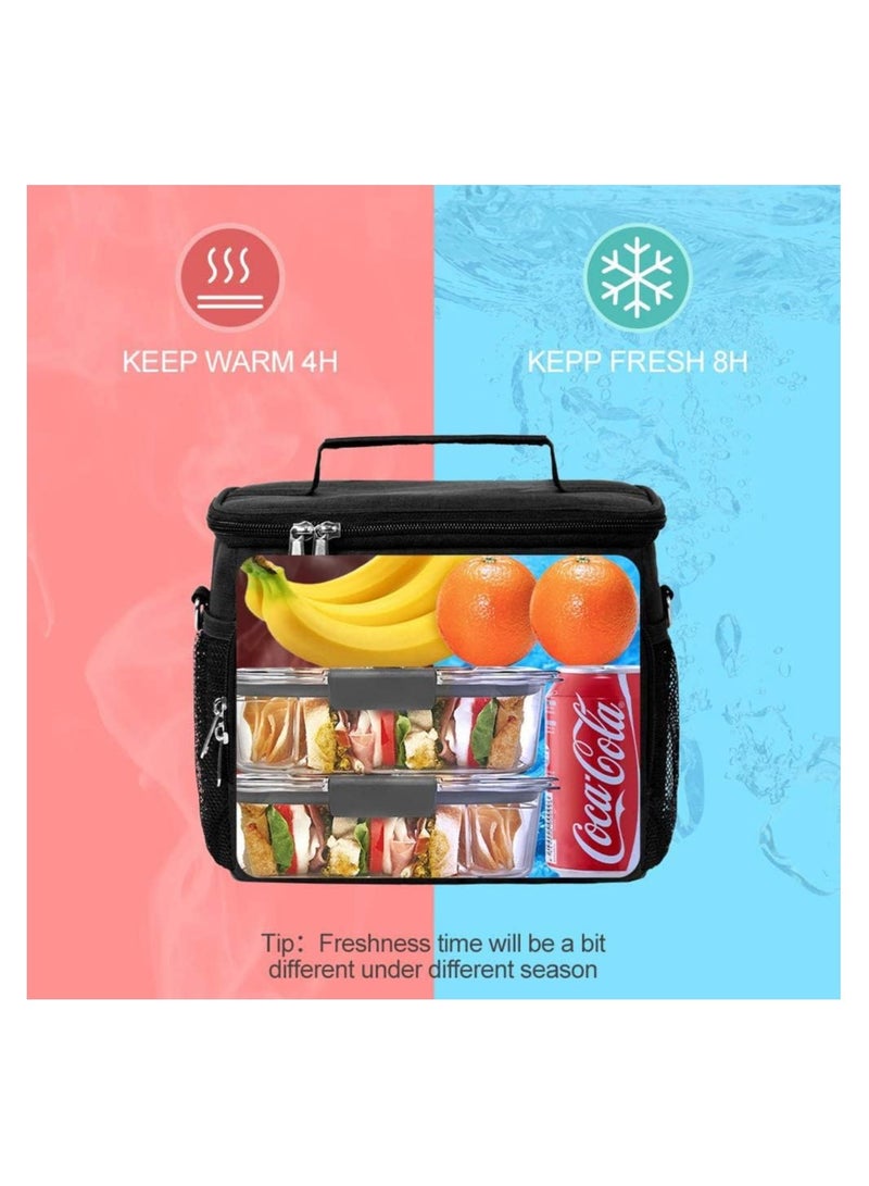 Insulated Lunch Bag For Men Women Kids With Strap Handles, Wide Open Easy To Clean Insulated Lunch Bag Box For Office Work School Picnic Travel, Leakproof Thermal Cooler Insulated Lunch