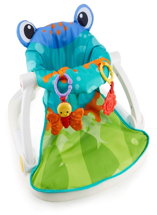 Fisher-Price Portable Baby Chair Sit-Me-Up Floor Seat with BPA-Free Teether and Crinkle -Toy, Froggy Seat Pad