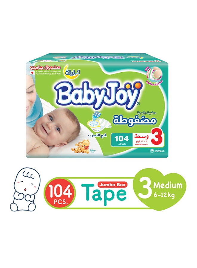 Compressed Diamond Pad Medium Diapers, Jumbo Pack (6-12 Kg), 104 Count