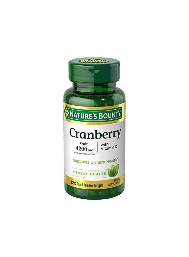 Nature's Bounty Cranberry Fruit 4200 mg, Plus Vitamin C, Urinary Tract Health, 120 Softgels