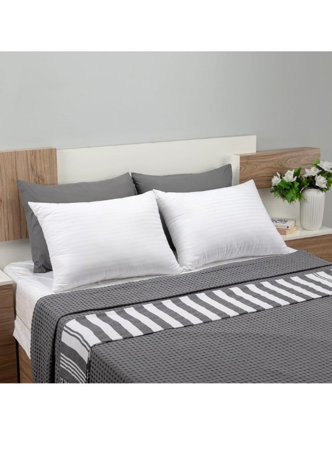 2 Piece Set Cotton Pillow, Comfortable Strip Hotel Pillow Stripe Cotton Bed Pillow White 50x70cm