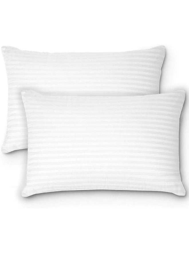 2 Piece Set Cotton Pillow, Comfortable Strip Hotel Pillow Stripe Cotton Bed Pillow White 50x70cm