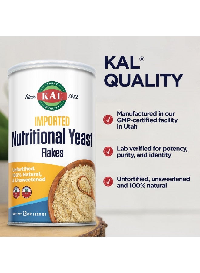 KAL Imported Nutritional Yeast Flakes, Unfortified & Unsweetened Fine Flakes, 100% Natural Source of Amino Acids & B Vitamins, Great Nutty Flavor, Non-GMO & Vegan, Approximately 22 Servings, 7.8oz