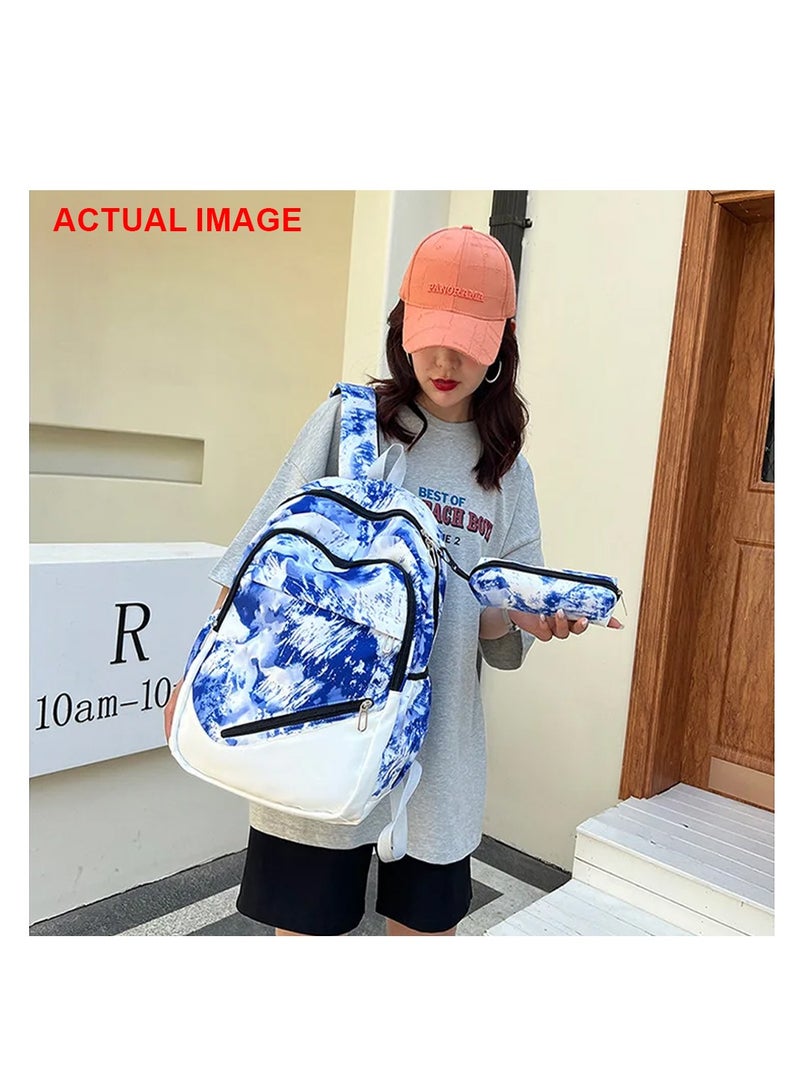 Star Babies 3pcs Set Colorful Backpack, Cute Preppy Style Travel Schoolbag With Lunch Box Bag And Pencil Case - Blue