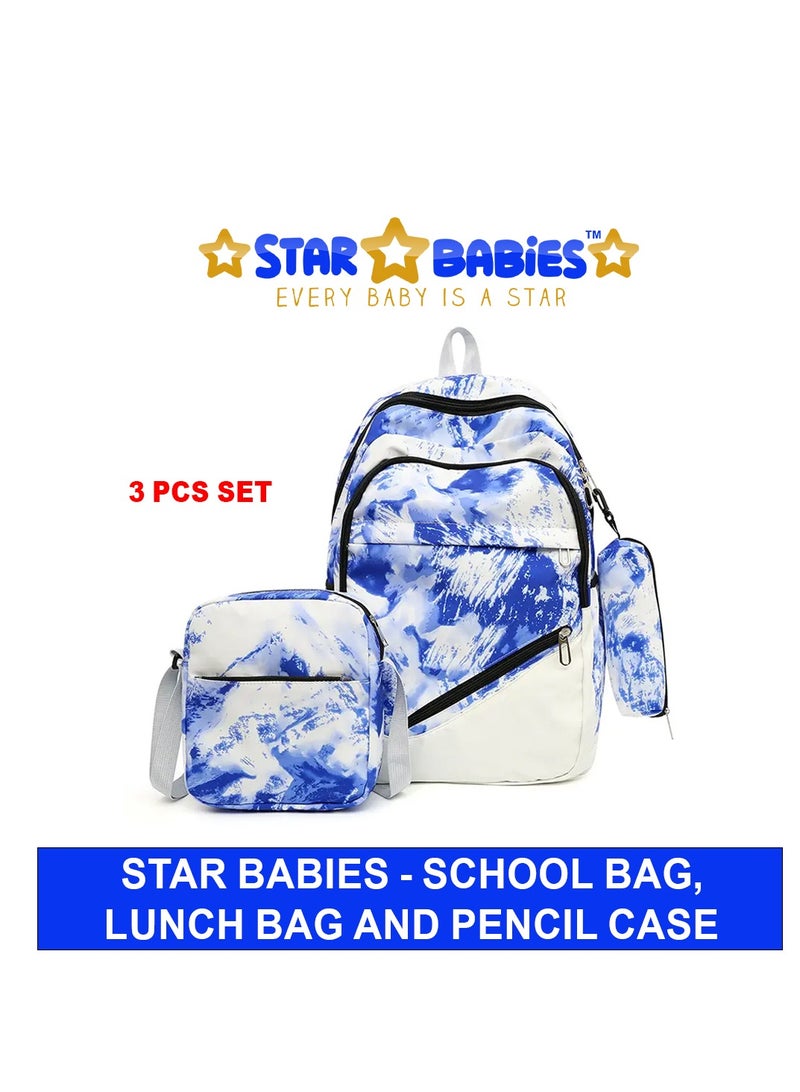 Star Babies 3pcs Set Colorful Backpack, Cute Preppy Style Travel Schoolbag With Lunch Box Bag And Pencil Case - Blue
