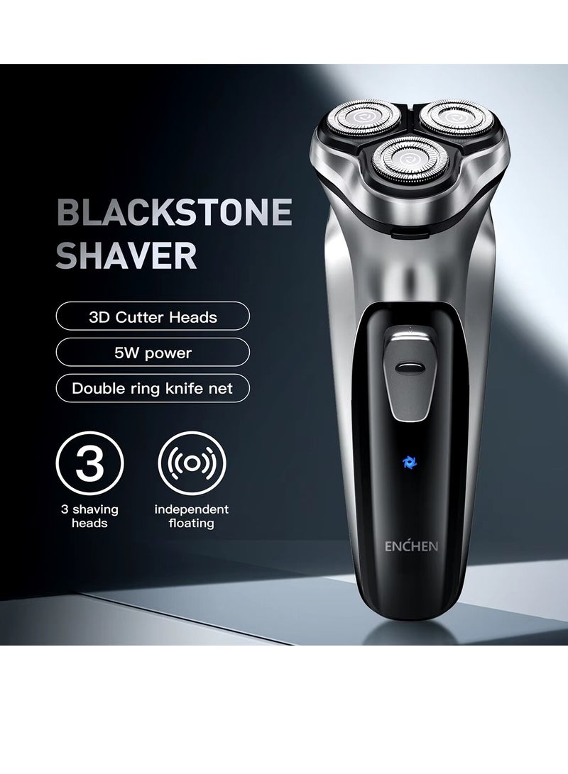 ENCHEN Blackstone Electric Shaver with Pop-up Trimmer for Men, 3D Floating Head, 5W Power, Rechargeable Rotary Razor, 90mins Runtime, 1-Hour Fast USB Type-C Charging