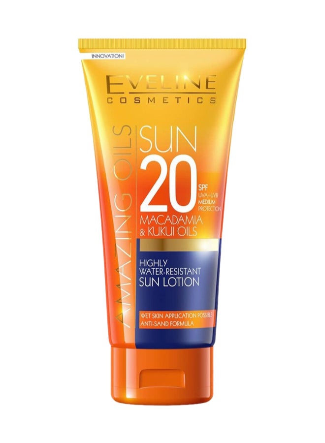 Eveline Cosmetics Sun Lotion, Highly Water Resistant, Spf 20, Infused With Macadamia & Kukui Oils 200ml