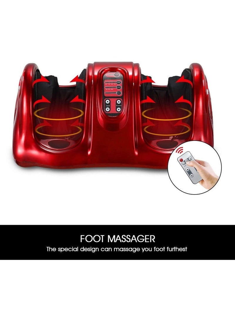 Shiatsu Foot, Ankle, and Calf Massager with Heat -Foot Circulation Machine with 3-Speed Levels, Red