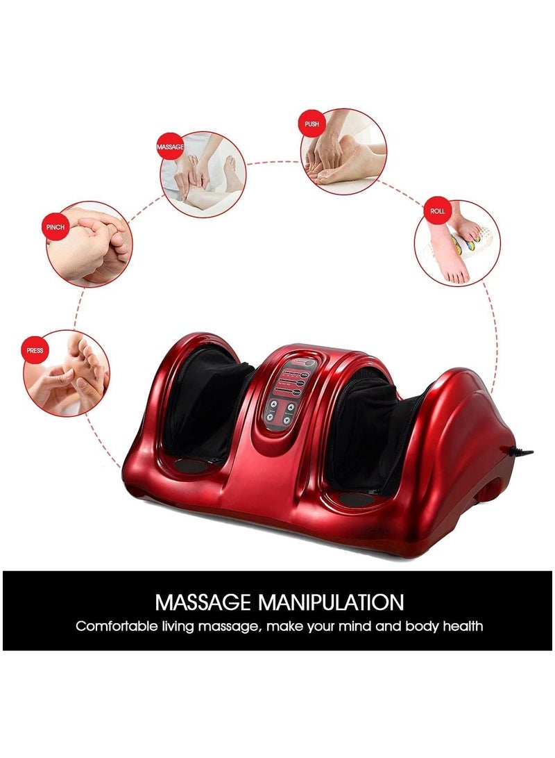 Shiatsu Foot, Ankle, and Calf Massager with Heat -Foot Circulation Machine with 3-Speed Levels, Red