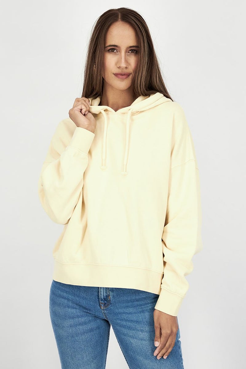 Women Hooded Plain Sweatshirt, Yellow