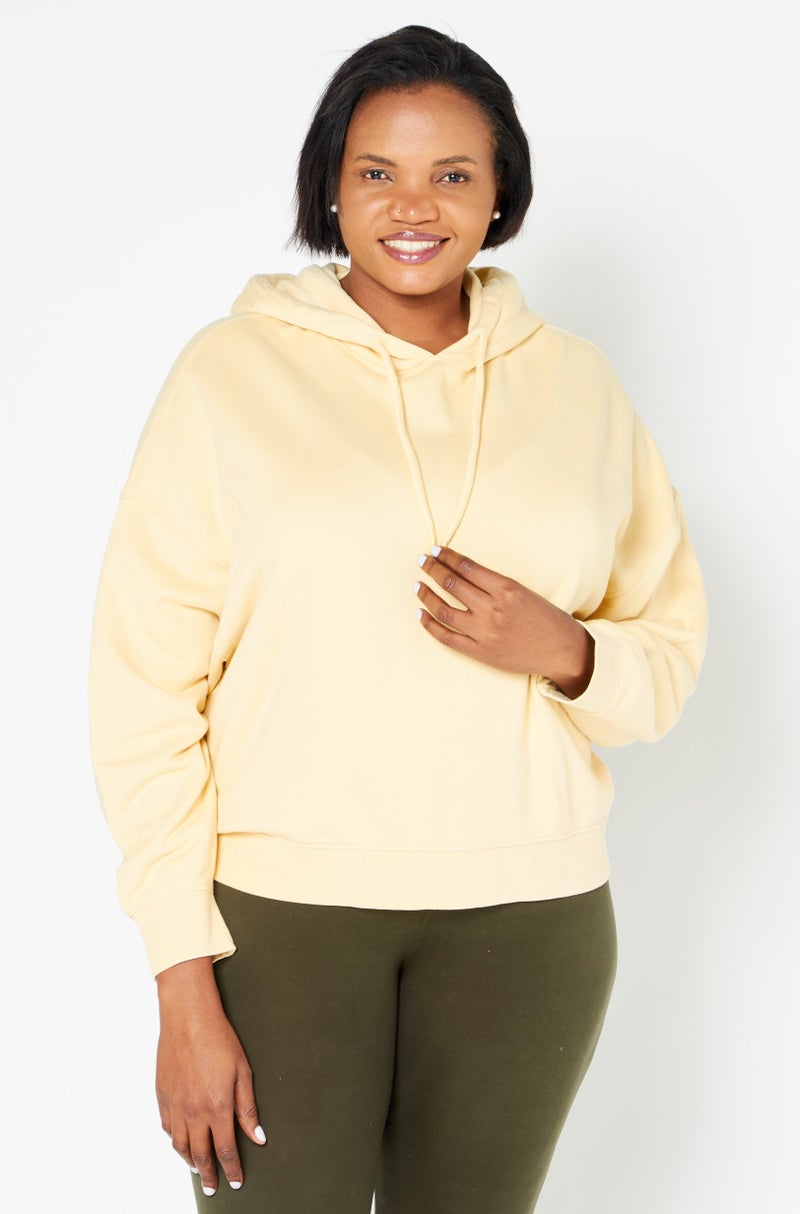 Women Hood With Drawstring Plain Hoodie, Yellow