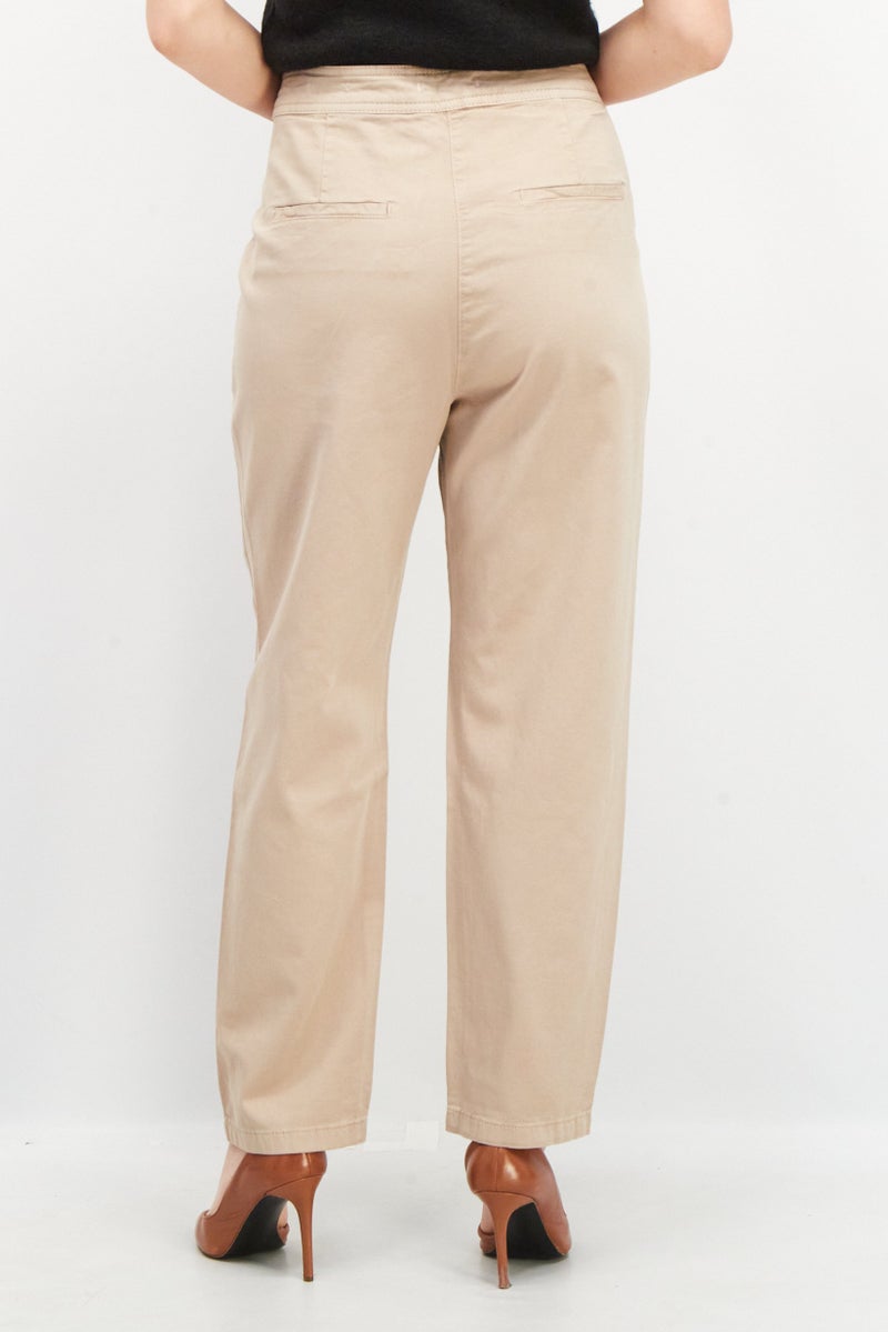 Women Regular Fit Solid High Rise Pants, Beige