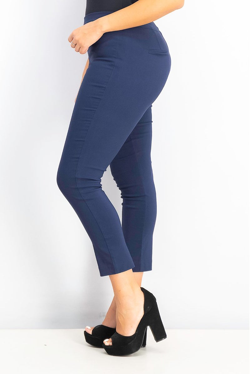 Women Plain Crop Pants, Navy Blue