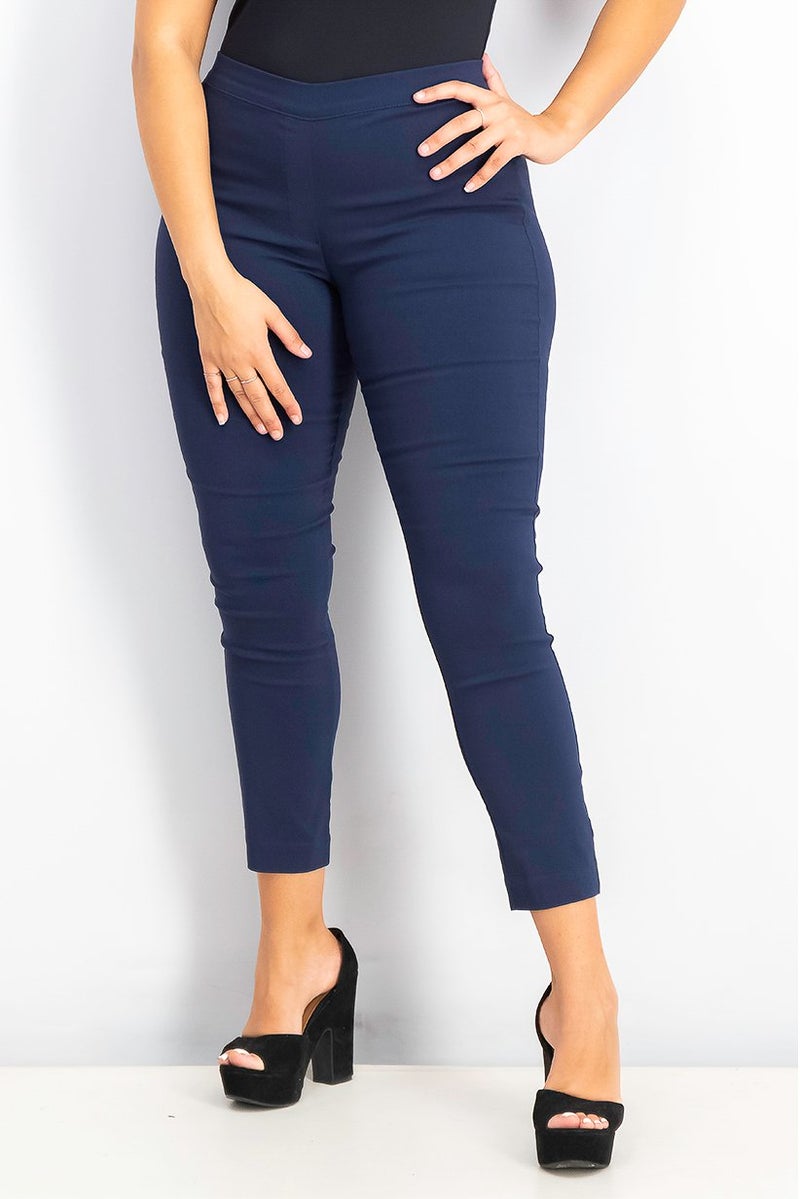 Women Plain Crop Pants, Navy Blue