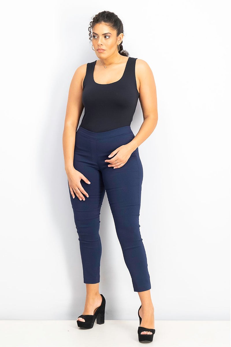 Women Plain Crop Pants, Navy Blue