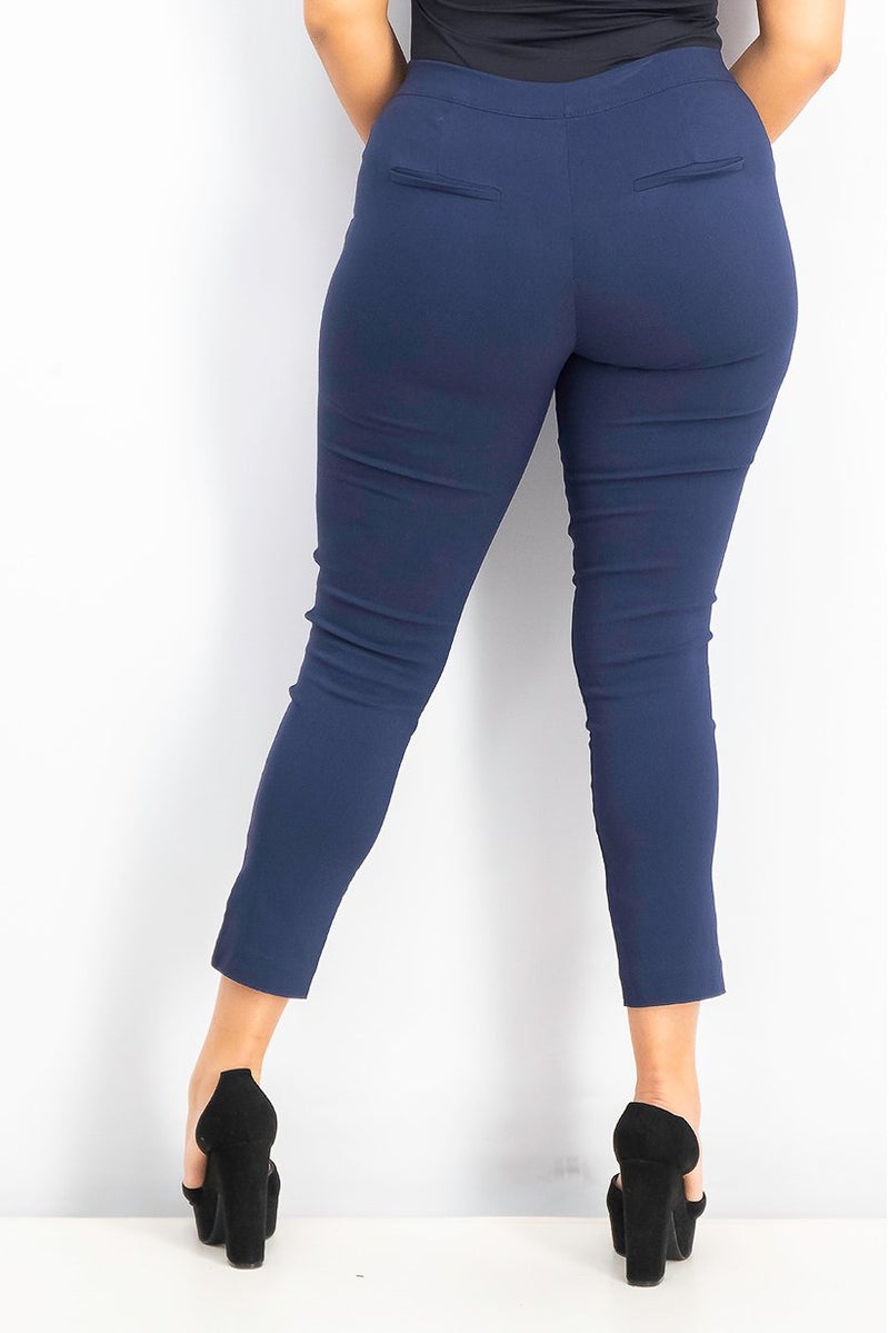 Women Plain Crop Pants, Navy Blue