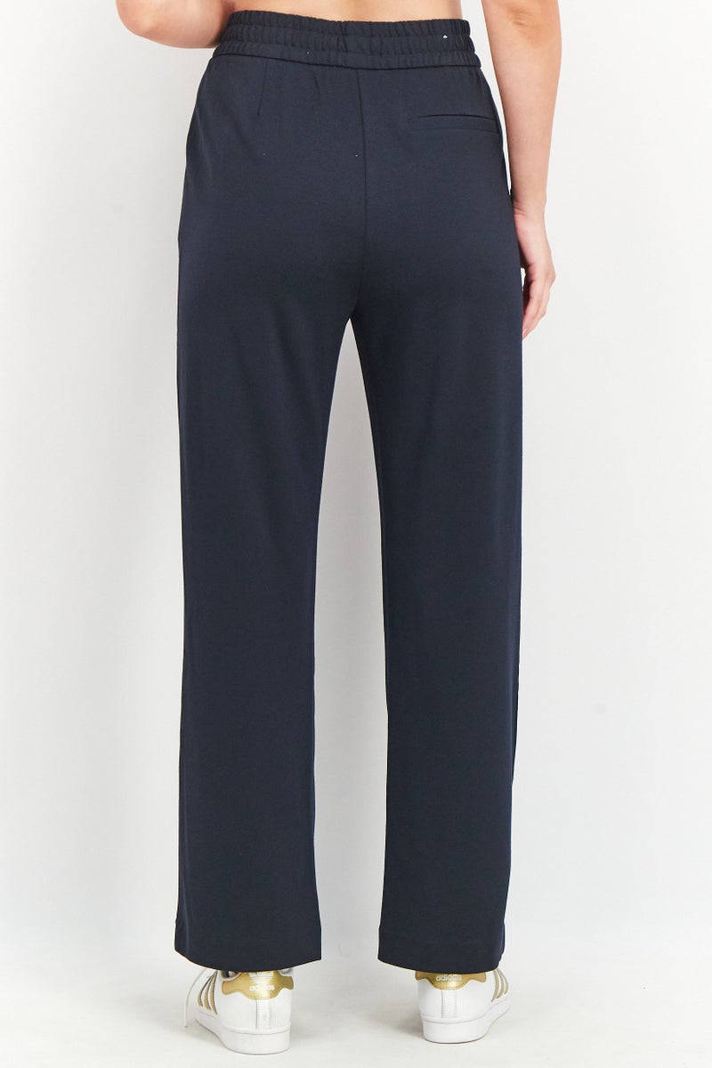 Women Regular Fit Plain Pants, Navy