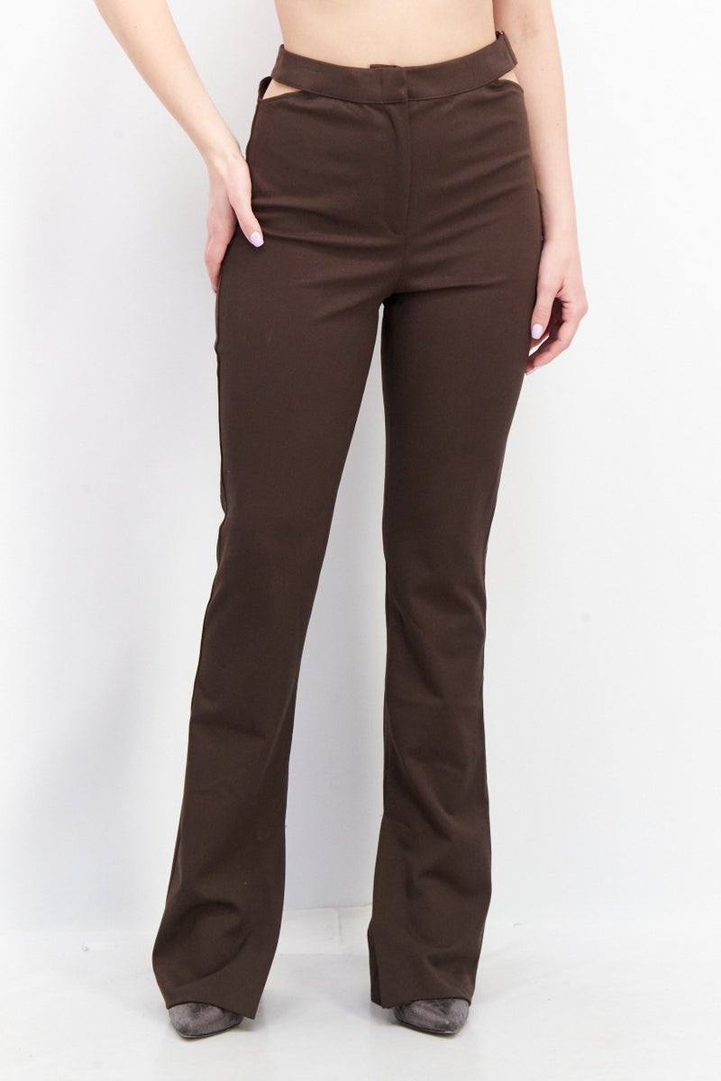 Women Regular Fit Plain Pants, Brown