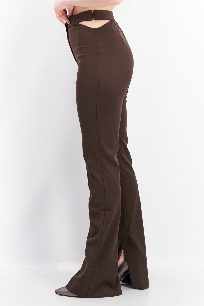 Women Regular Fit Plain Pants, Brown