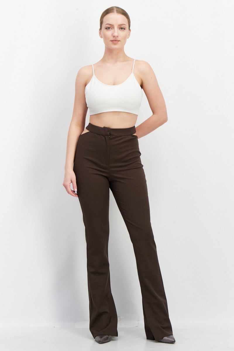 Women Regular Fit Plain Pants, Brown