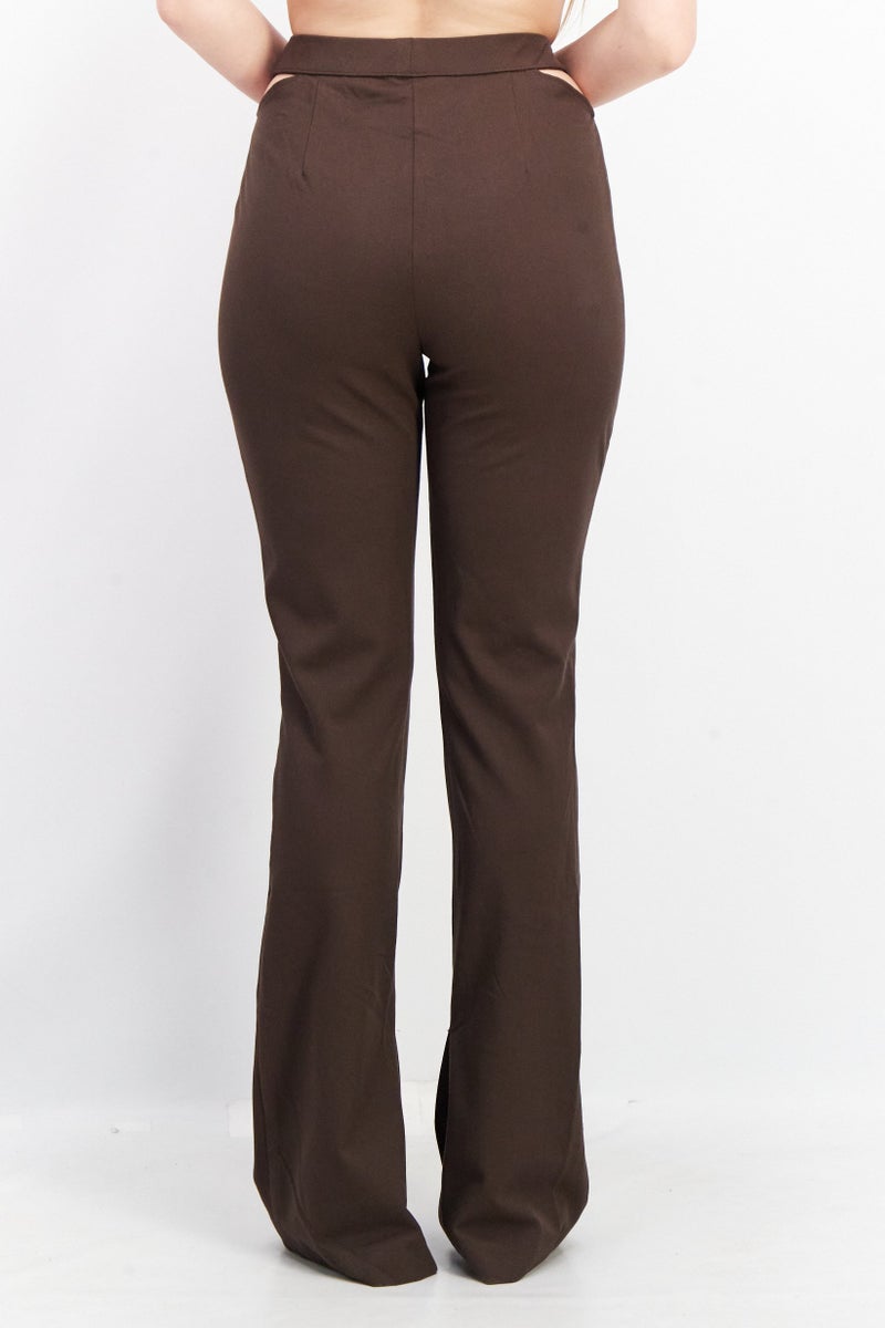 Women Regular Fit Plain Pants, Brown