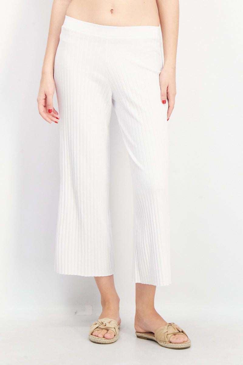 Women Regular Fit Textured Palazzo Pants, White