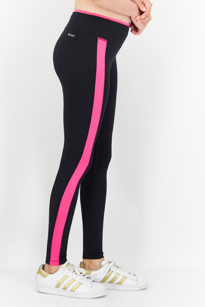 Women Sportswear Fit Brand Logo Training Tights, Black and Pink