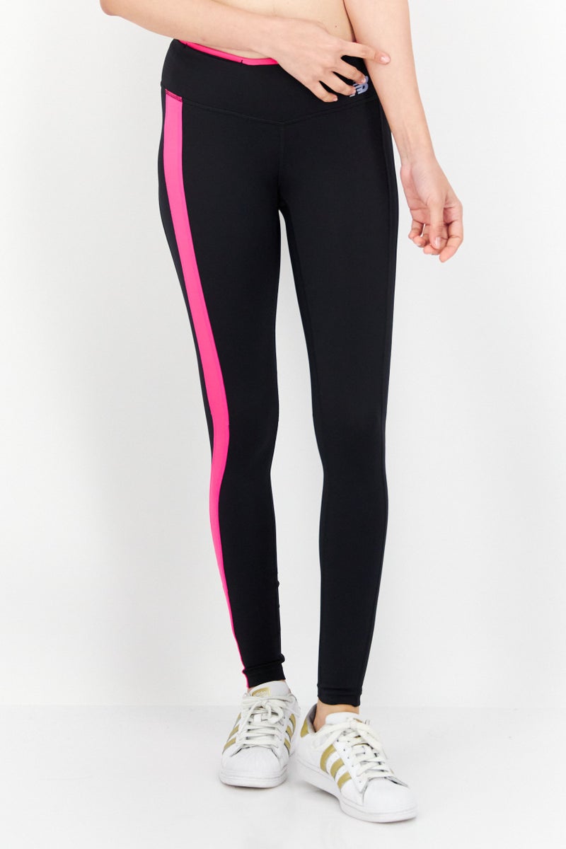 Women Sportswear Fit Brand Logo Training Tights, Black and Pink