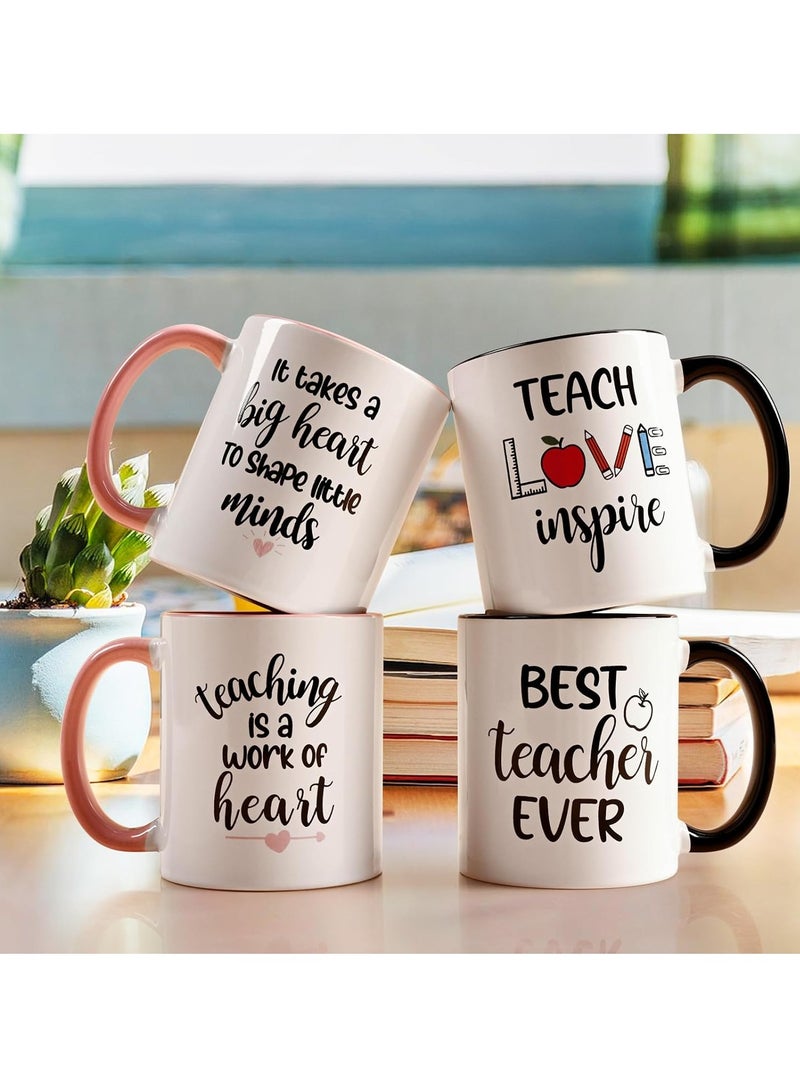 Teacher Appreciation Gifts Bulk 4 Pcs Teacher Appreciation Gifts Best Teacher Ever Gifts Teacher Mug Teacher Gifts for Women Men Thank You Teacher Gifts Christmas Gifts for Teacher 11 Oz